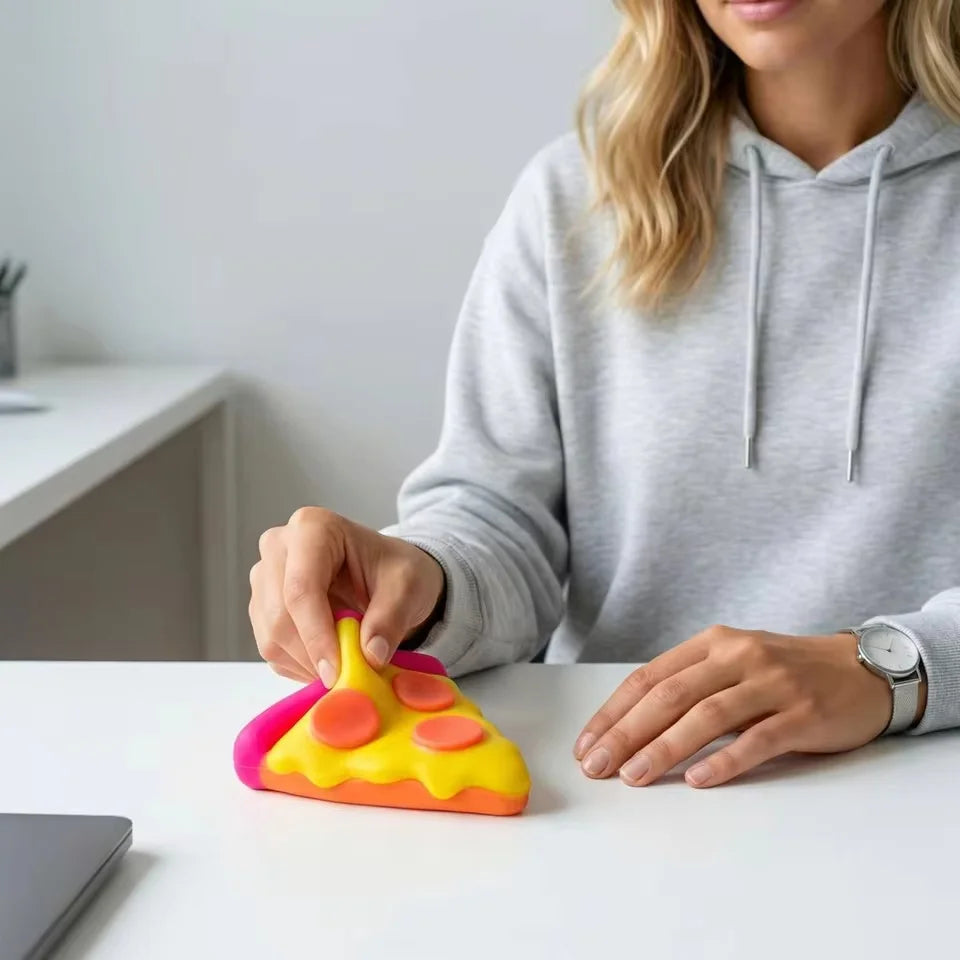 Pizza Shaped Soft Sensory Fidget Cube  Stress Relief Anti-Anxiety Squishy Squeeze Toy Focus Relax Gadget Toy for Adults Gift