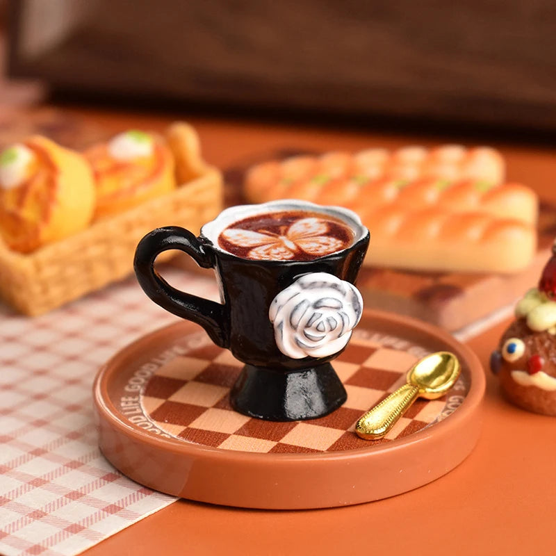 3pcs/set Miniature Dollhouse Rose Coffee Cup Drinks Kitchen Food For Doll Accessories Girl Toy