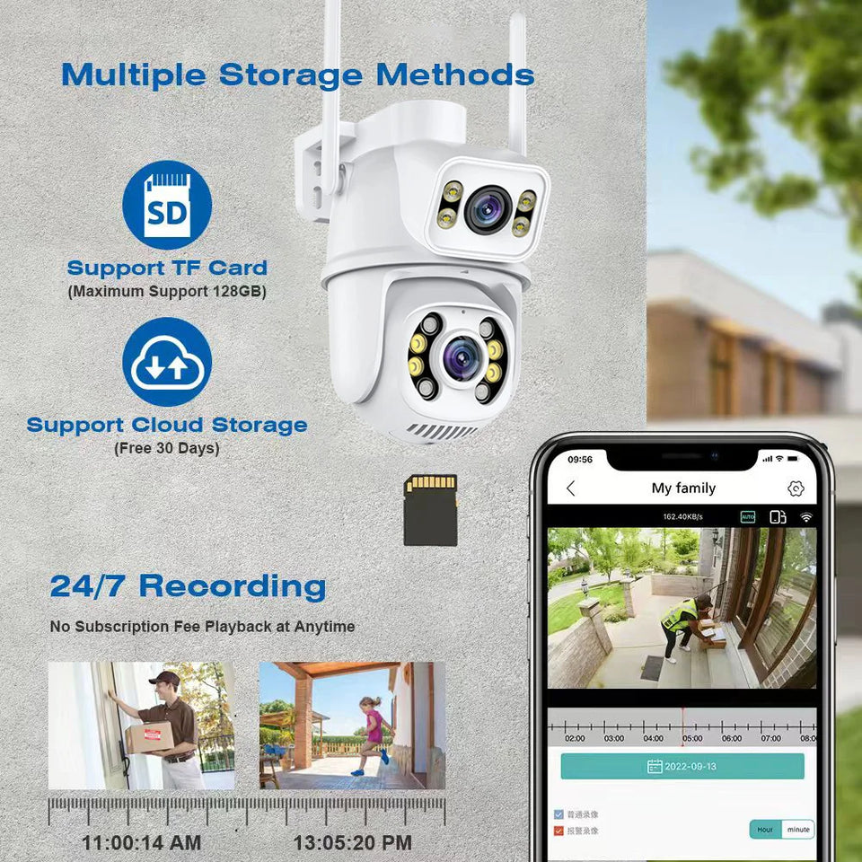 8MP 4K Dual Lens Wifi Camera Ai Auto Tracking Waterproof Security CCTV Video Surveillance Camera Police Light Alarm IP Camera