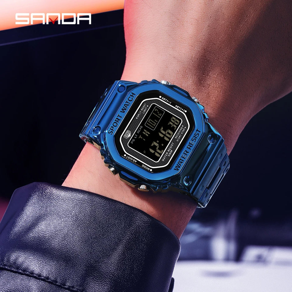 SANDA 2162 Men's Electronic Digital Watch Countdown LED Electronic Night Light Sports Waterproof Men's Electronic Watch