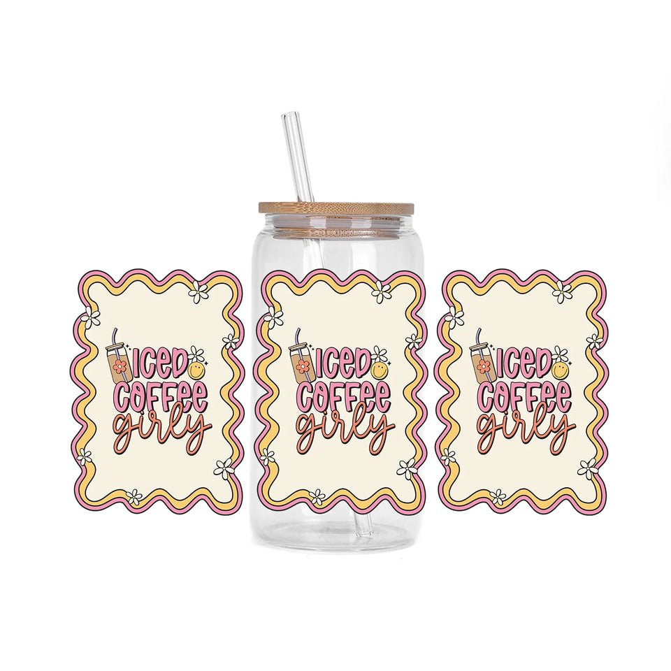 Coffee vibe Series easy peel waterproof DIY decoration decals 3D transfers uvdtf crystal sticker 16oz uv dtf cup wraps