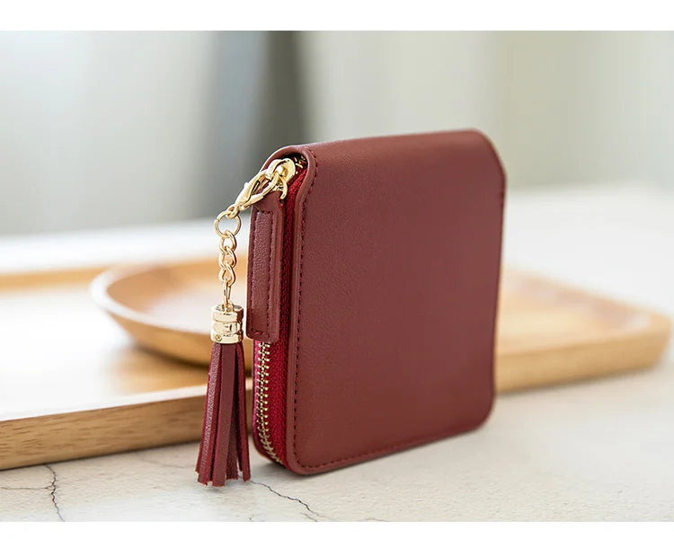 Women's Fringe Square Zipper Purse, Short Money Clip, All Simple Card Bag, Multi-functional Fashion Purse, New, 2024