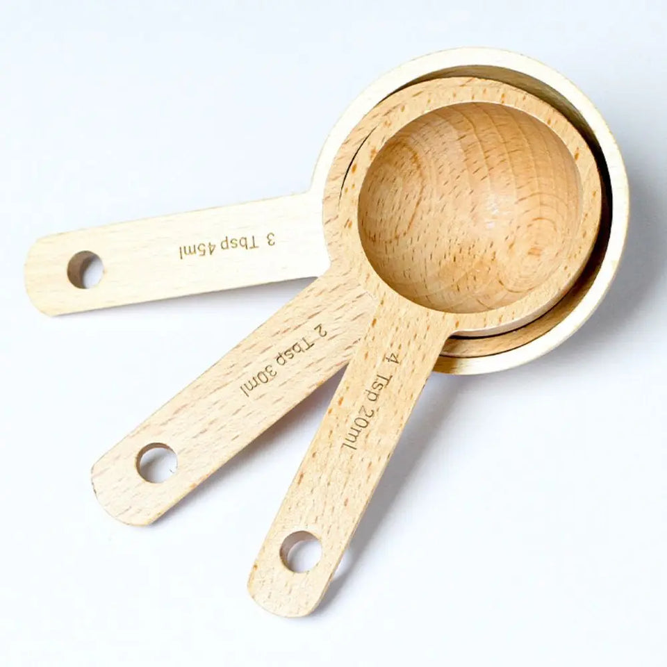 Beech/Walnut Wooden Measuring Spoon 7.5/10/15/20/30/45ML Multipurpose Coffee Tea Sugar Spice Spoon Kitchen Gadgets Milk Powder