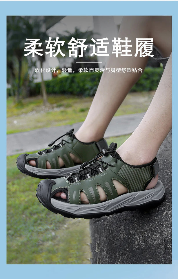 Summer Men's Sandals Beach Shoes Handmade Breathable Design Wading Casual Beach Shoes Lightweight Soft Bottom Outdoor Sandals