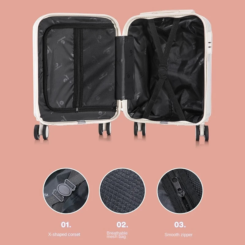 Multifunctional suitcase 18 inch small lightweight luggage with USB cup holder password suitcases 20" cabin carry-on travel bag