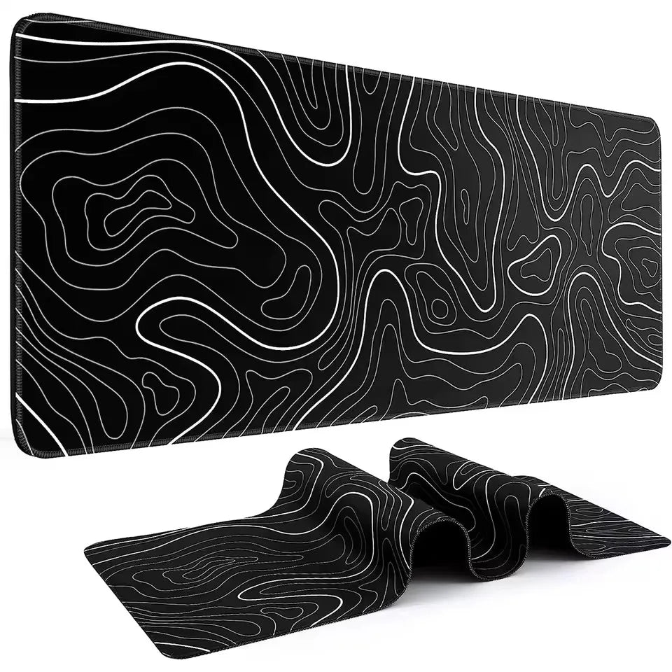 1Pcs Gaming Mouse Pad Large Keyboard Pad 31.5 x 11.8in Topographic Mouse Pad Black and White Mouse Pad for Keyboard with Anti-S