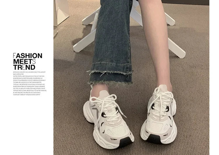 Women's New Chunky Sneakers Women Autumn Breathable Mesh Casual Shoes Sneakers Tennis Female Platform Lace Up Vulcanized Shoes