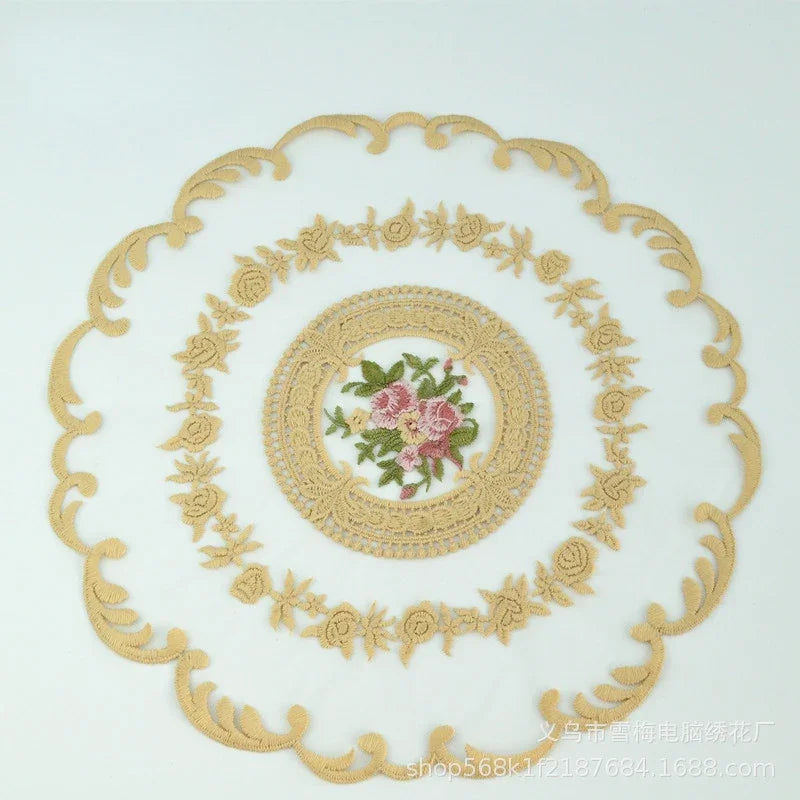 New Embroidered Dinning Table Cover Table Cloth Elegant Round Lace Tablecloth Coffee Coasters Napkin Party Wedding Decoration