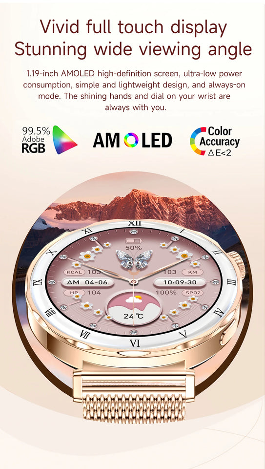 LIGE New 1.19inch AMOLED Fashion Ladies Smart Watch Bluetooth Call Sports Bracelet Women’s Health Waterproof Diamond Smartwatch