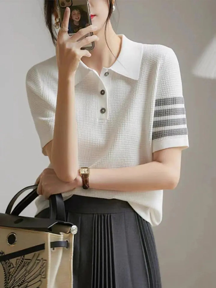 Korean Style Sweater Women's Summer New Youthful Vitality Age-reducing Polo Neck Fashionable Slimming Base Sweater Summer