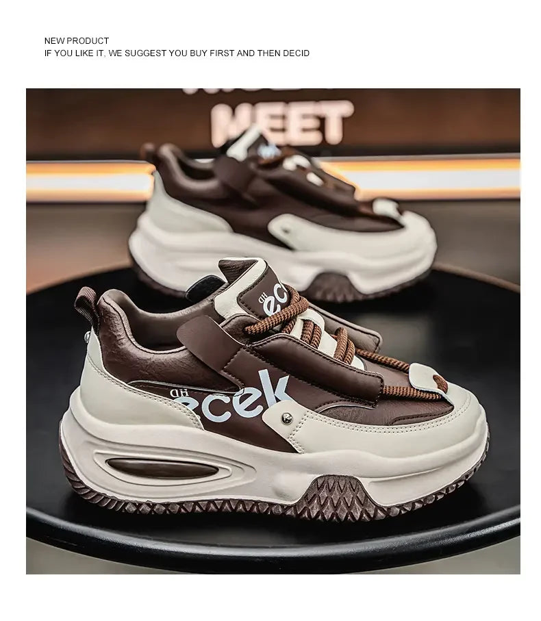 Chunky Sneaker Plus Size 45 46 47 48 Men Designer Sport Shoes Fashion Casual Leather Fabric Height Increased Flat Platform Shoes
