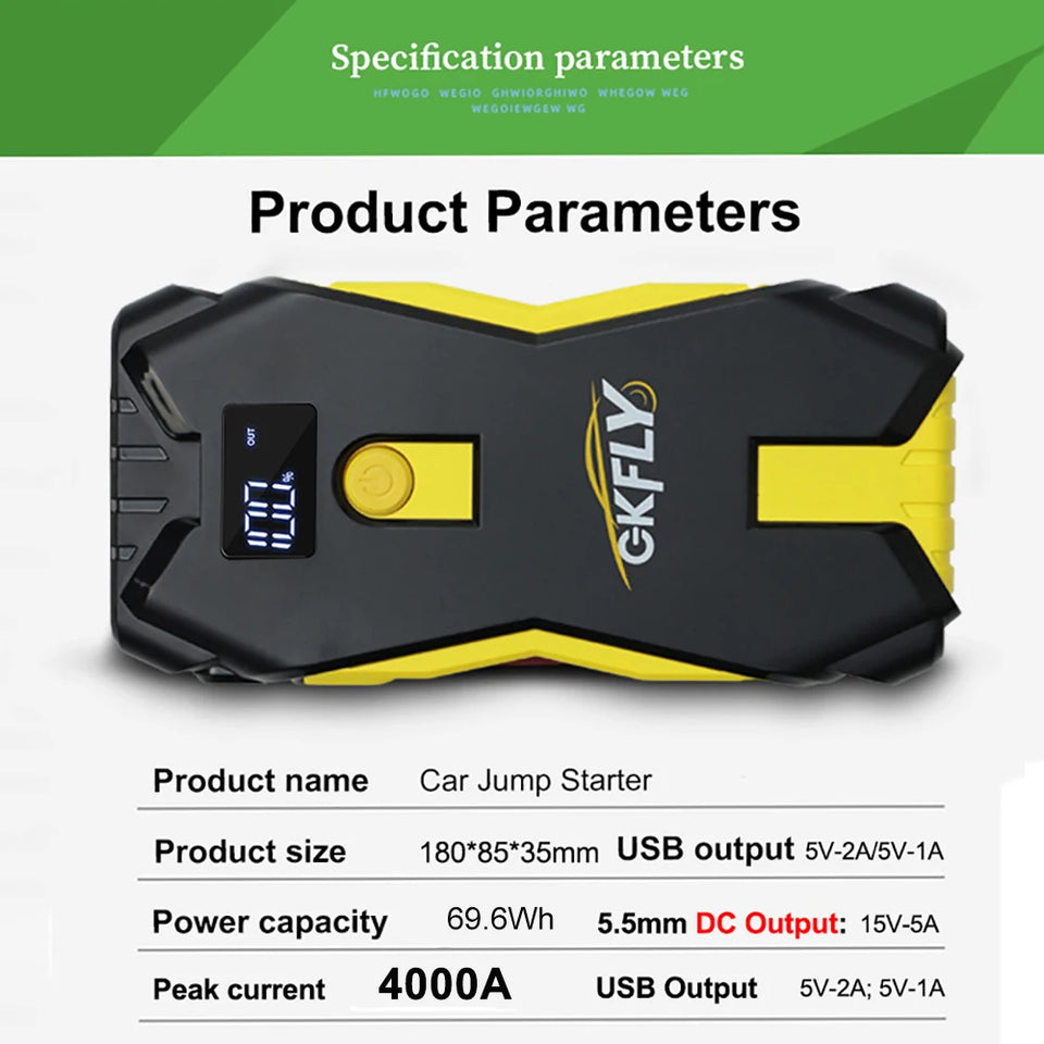 GKFLY 4000A/8000A Car Jump Starter 12V Power Bank Portable Starting Device Car Battery Booster for Gas/Diesel 5L/3L
