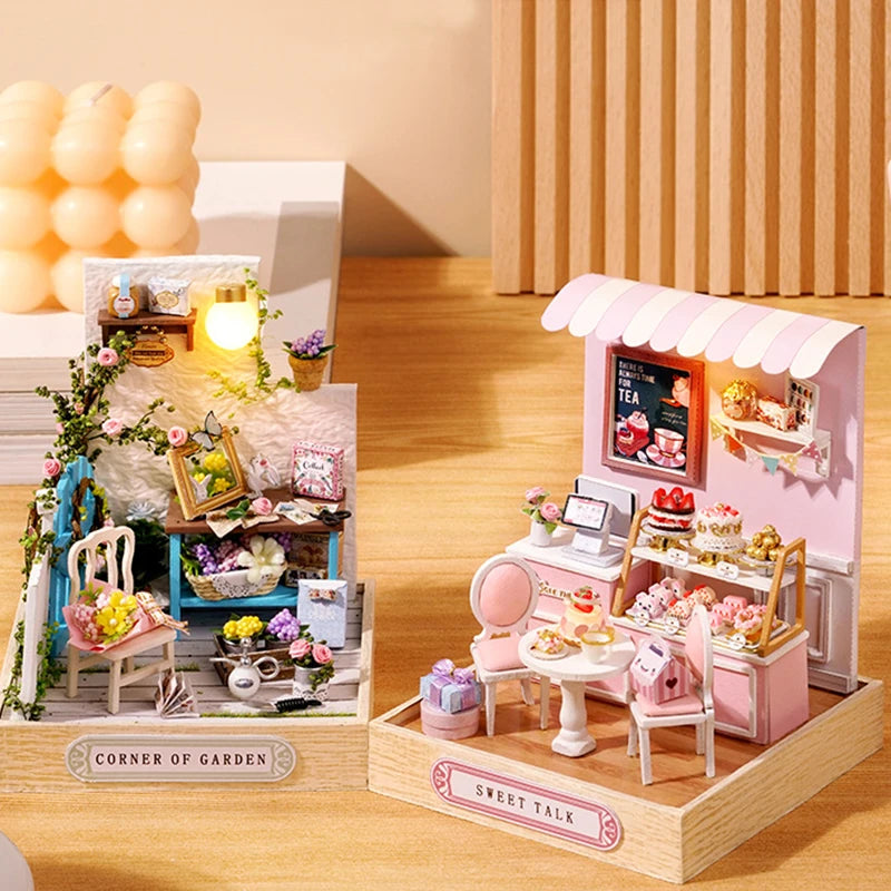Coffee Shop Wooden Mini Doll House DIY Small House Kit Making And Assembling Room Models Toys For Kid Birthday Gifts Dollhouse