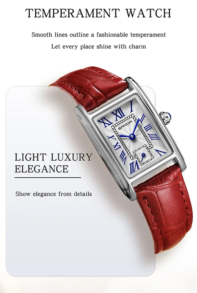 Sanda 1116 New Fashion Elegant Women's Analog Quartz Watch, Rectangle Dial, Water Resistant Business Wristwatch