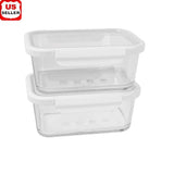 4PC Rectangle Glass Containers Airtight Lid Microwave Freezer Dishwasher Safe Food Storage