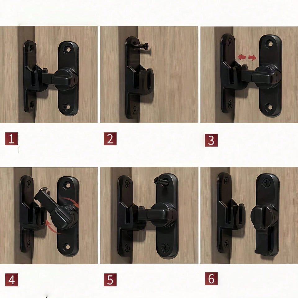 2pcs/set Heavy-Duty Anti-Theft Door Lock, 90°/180° Adjustable Sliding Pin Lock, Commercial/Residential Grade, Black Heavy-Duty C