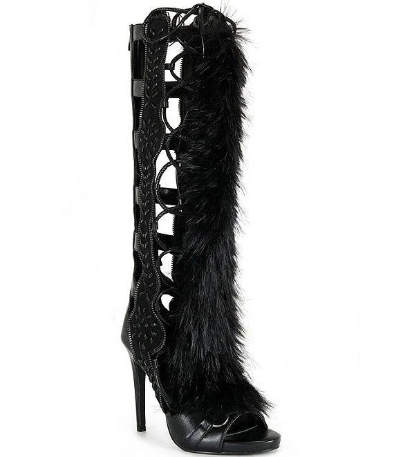 Fur Peep Toe Cross Tied Platform Sandal Boots Sexy Round Toe Thin Heel Zippeer New Arrivals Fashion Women Modern Boors