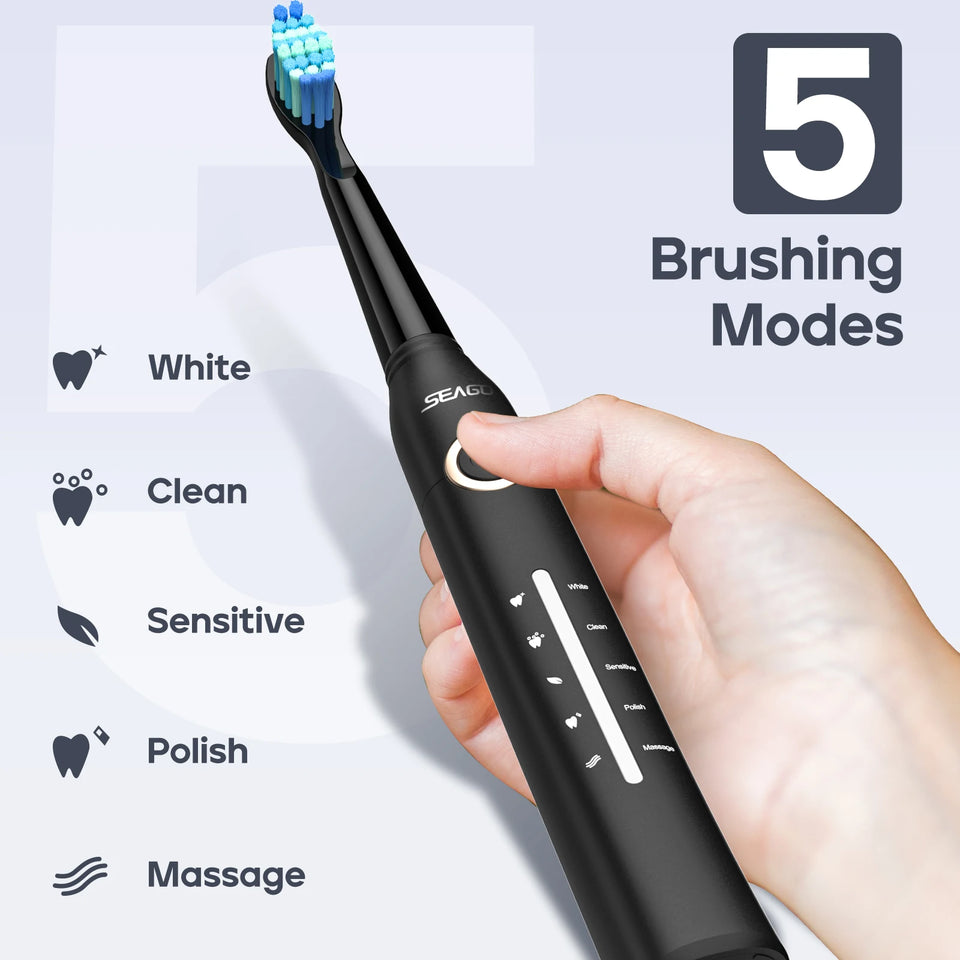 Seago Fast Rechargeable Electric Toothbrush  Smart Automatic with 8 Replacement Brush Heads Adult Waterproof 5 Modes SG-958