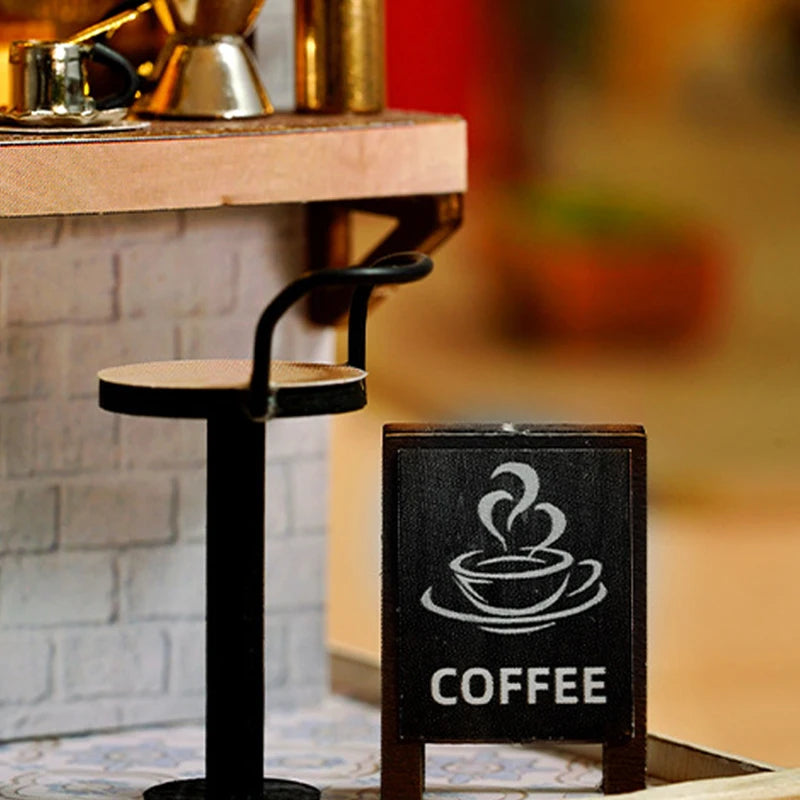 Coffee Shop Wooden Mini Doll House DIY Small House Kit Making And Assembling Room Models Toys For Kid Birthday Gifts Dollhouse