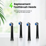 Fairywill Electric Toothbrush T2233Powerful Rotation Cleaning 4 Replacement Heads Rechargeable Sonic Toothbrush for Adults