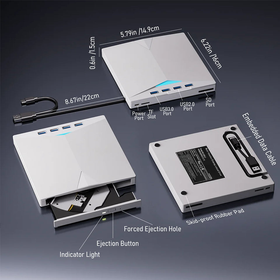7-in-1 External DVD RW Optical Drive CD Burner Reader Player USB 3.0 Type-c optical drive external PC laptop desktop