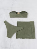 Sexy Bandeau Bikini Women Coffee Metal Water Droplet Ornament Push Up Mesh Skirt 3 Piece Swimsuit Beach Bathing Suit Swimwear