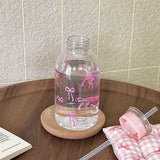 Kawaii Water Bottle Aesthetic Tumbler For Ice Coffee Juice Tea Cute Bowknot Plastic Cups With Straw Lid Portable Drinking Bottle