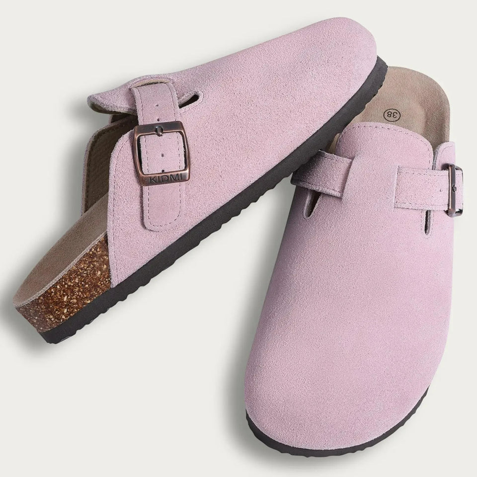 Gacimy Women Fashion Thick Sole Leather Clogs Slippers Classic Women's Mules Cork Clogs Slipper Outdoor Deep Heels Shoes Sandal