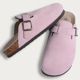 Gacimy Women Fashion Thick Sole Leather Clogs Slippers Classic Women's Mules Cork Clogs Slipper Outdoor Deep Heels Shoes Sandal