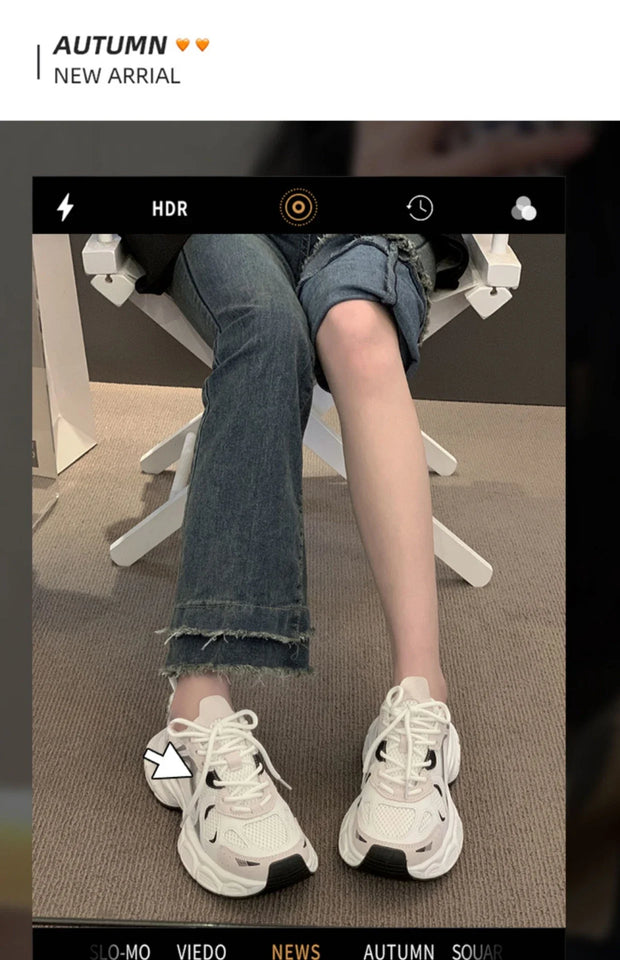 Women's New Chunky Sneakers Women Autumn Breathable Mesh Casual Shoes Sneakers Tennis Female Platform Lace Up Vulcanized Shoes