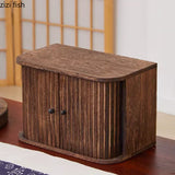 Solid Wood Storage Box Dustproof Display Rack Rolling Shutter Door Tea Cup Storage Rack Cabinet Organizer Desktop Shelf