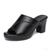 Waterproof New High-heeled Bright Leather Solid Color Casual Shoes Women Summer Platform Sandals Female Thick-heeled Slippers