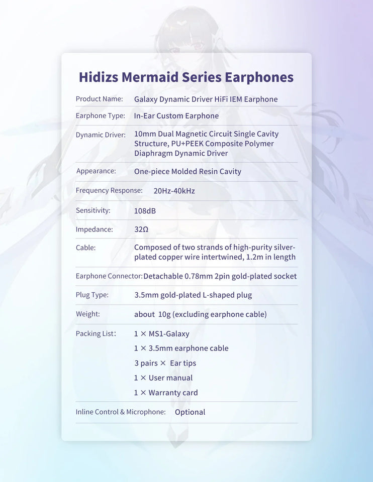 New Arrivals 2023 Hot selling Hidizs MS1-Galaxy High-Performance Dual Magnetic Circuit Dynamic Driver In-ear Monitors
