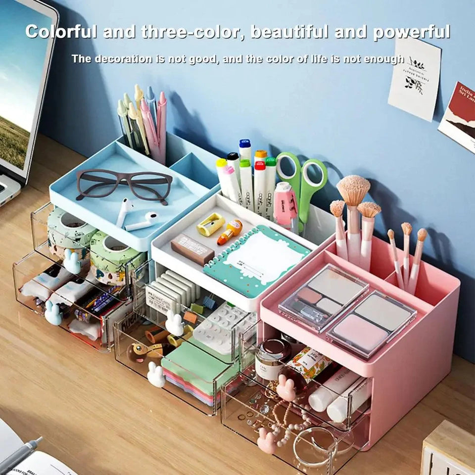 Small Desk Organizer With Drawer, Office Desktop Storage Box, Makeup Organizer, Business Card/Pen/Pencil/Mobile Phone/Stationery