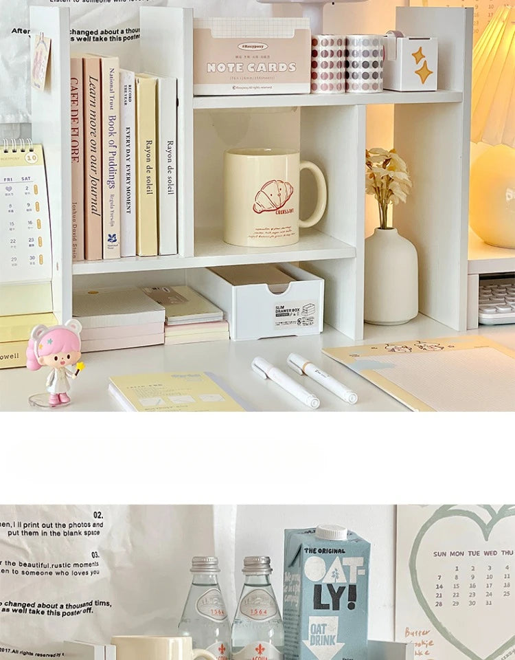 Ins Kawaii Desktop Storage Rack Bookshelf DIY Desk Holder Office Desk Organizer Student Combination Cabinet Storage Display Rack