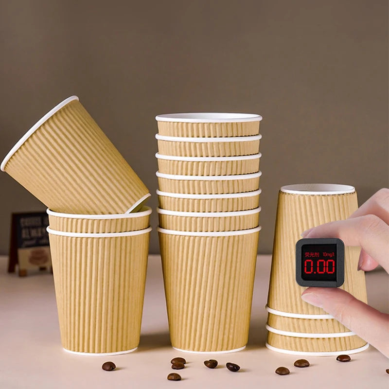 30pack Yellow Ripple Coffee Paper Cups 8oz Disposable Coffee Cups With Lids for Cold/Hot Beverages Travel Office Paper Cups