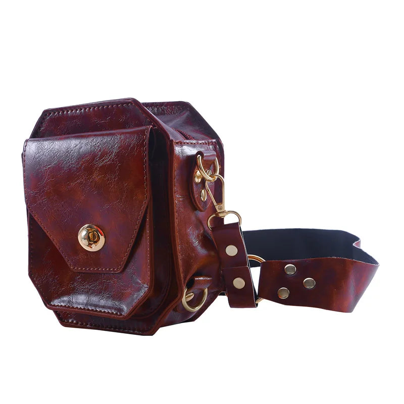 Punk Retro PU Waist Bag Casual Small Square Hip Packs For women's Crossbody Cross Multi-function Outdoor Leg Phone Pouch NEW