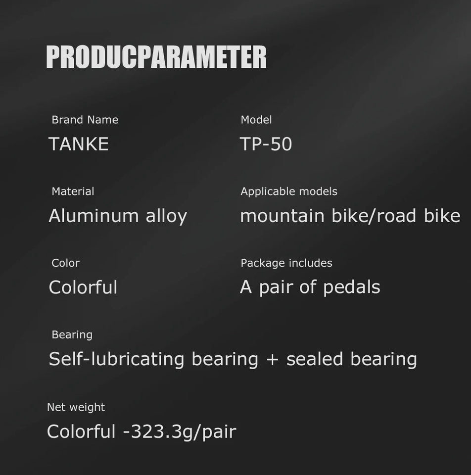 TANKE MTB Pedals Lightweight Aluminum Alloy Non-slip Bicycle Pedal (10 Non-Slip Pins/Side)with Grease&Bearing Bike pedal TP-50