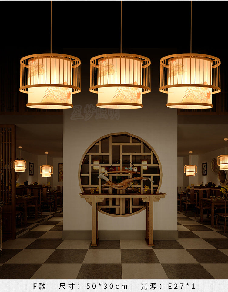 Bamboo Artwork Chandelier Lantern Tea Room Restaurant Restaurant Hot Pot Restaurant Japanese Style Retro Zen