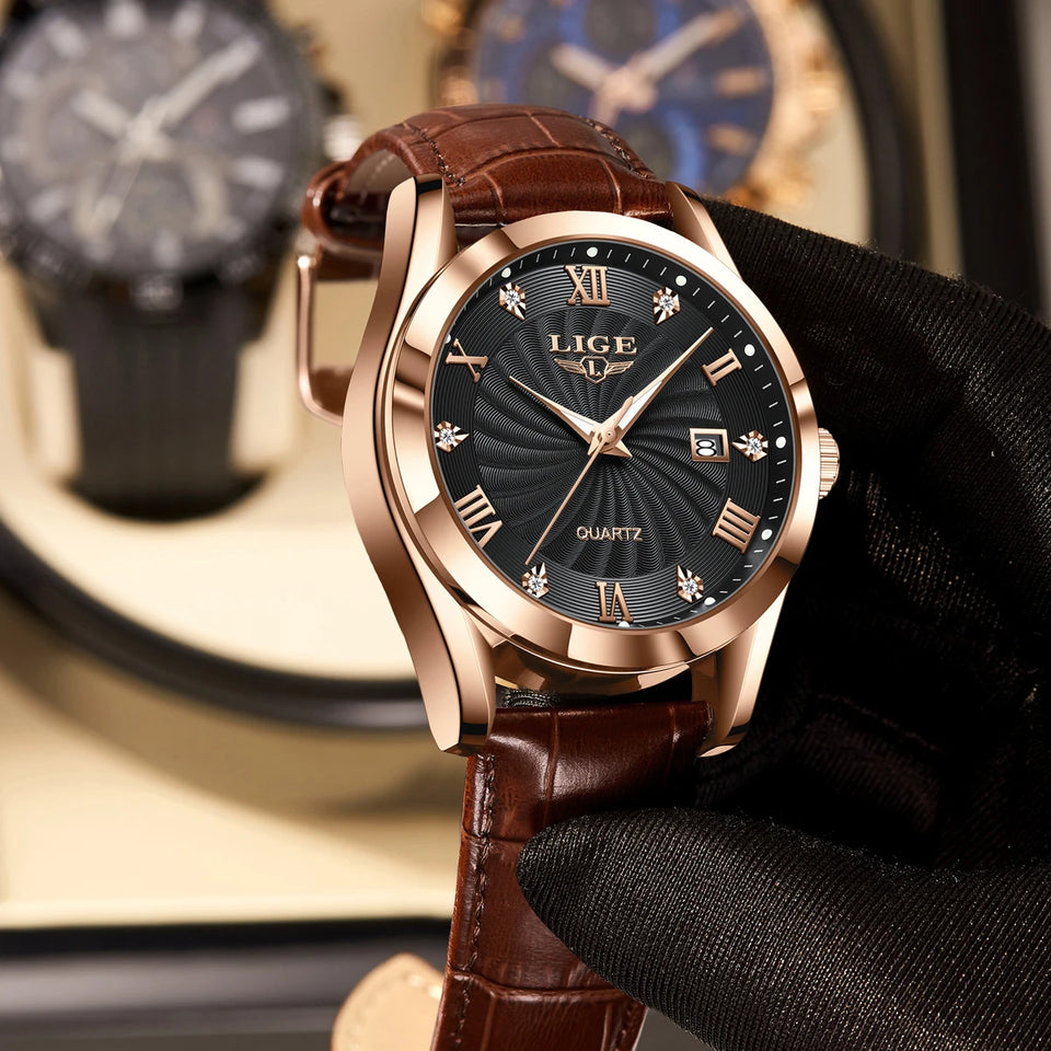 LIGE New Luxury Watch for Men Military Leather Man Wristwatch Quartz Clock Waterproof Luminous Date Week Men's Watches Reloj+box