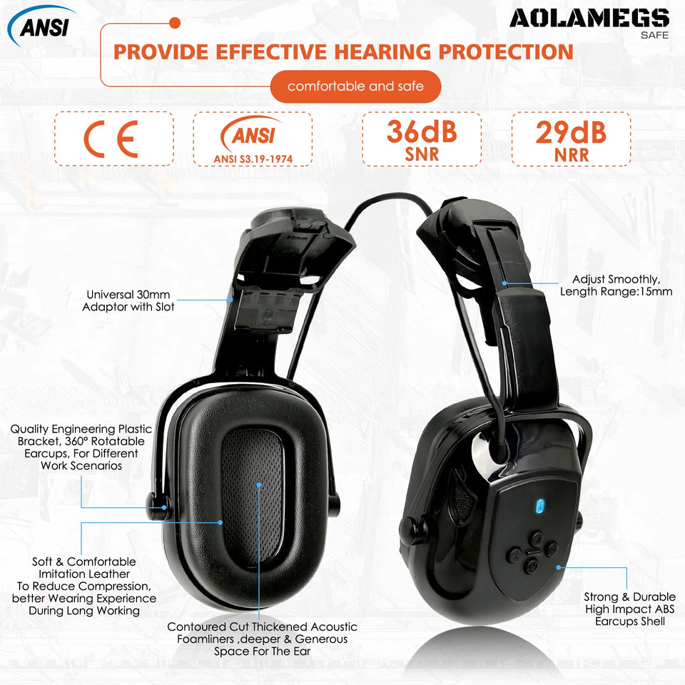 CE Safety Cap w/ 5.0 Bluetooth Earmuffs Reflective Stickers Double Goggles Construction Engineer Helmets ABS Industrial Hard Hat