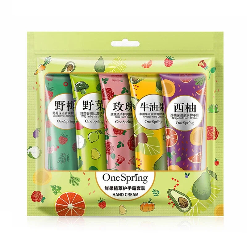 5pcs Plant Fruit Fragrance Hand Cream Sets Moisturizing Handcream Set Hand Care Nourishing Anti Chap Skin Care for Foot