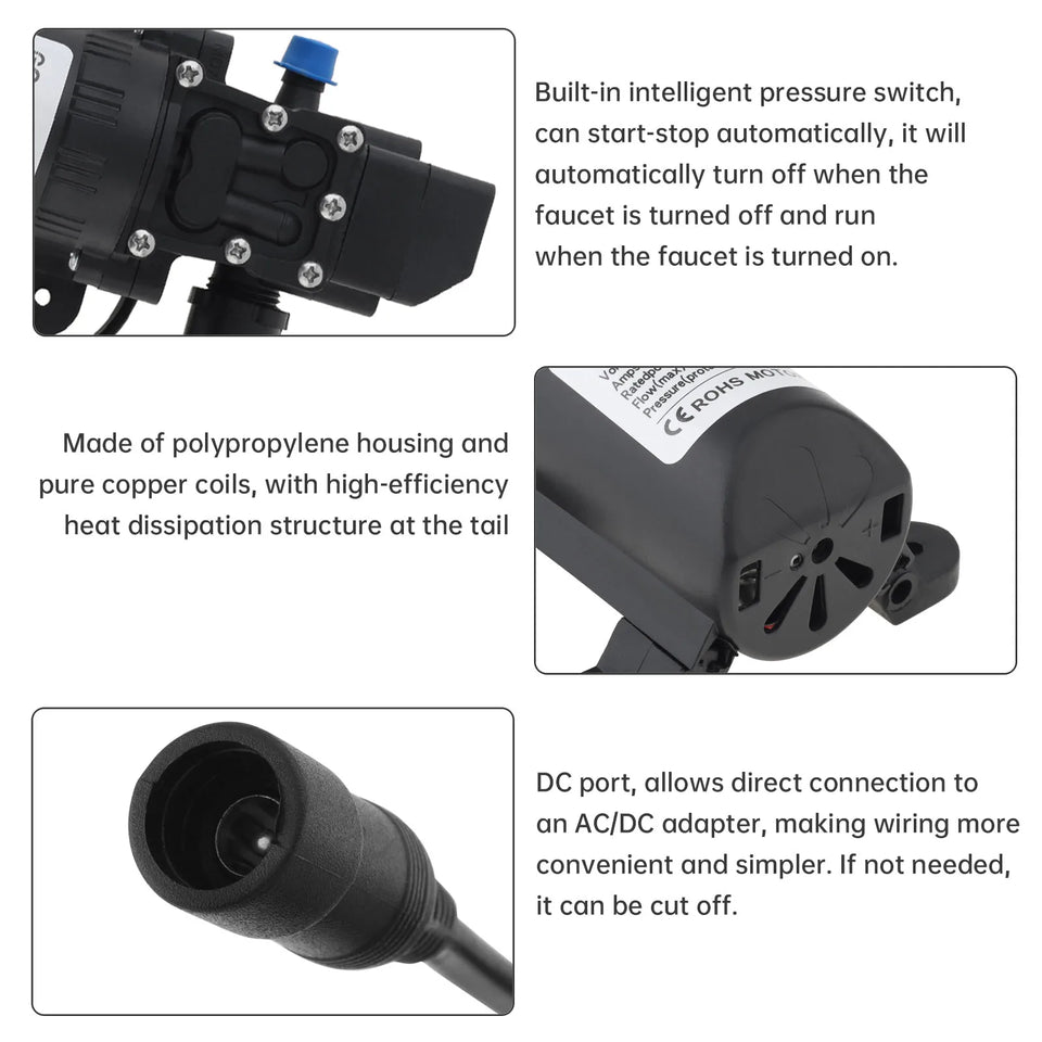 Electric Pressure Washer Pump 100W 160PSI 12V DC Water Transfer Pump Diaphragm Self Priming Sprayer Water Pump for Home / Garden