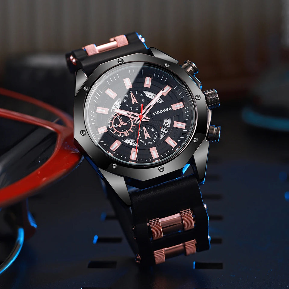 Men's Sports Watch Fashion Silicone Band Quartz Watches With Date Calendar
