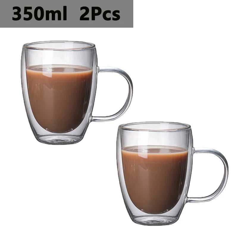 150/250/350/450ml Heat Resistant Double Wall Coffee Cup Transparent Glass Whiskey Tea Milk Cups Cold Beverage Wine Mug Drinkware