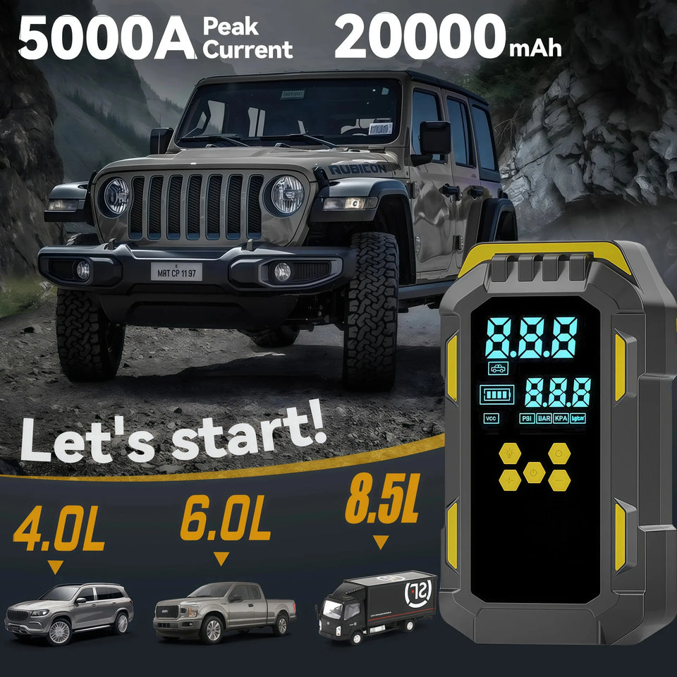 Heavy-Duty Car Jump Starter with 150PSI Air Compressor - Overload-Protected Emergency Power Bank, Suitable for Cars, SUVs