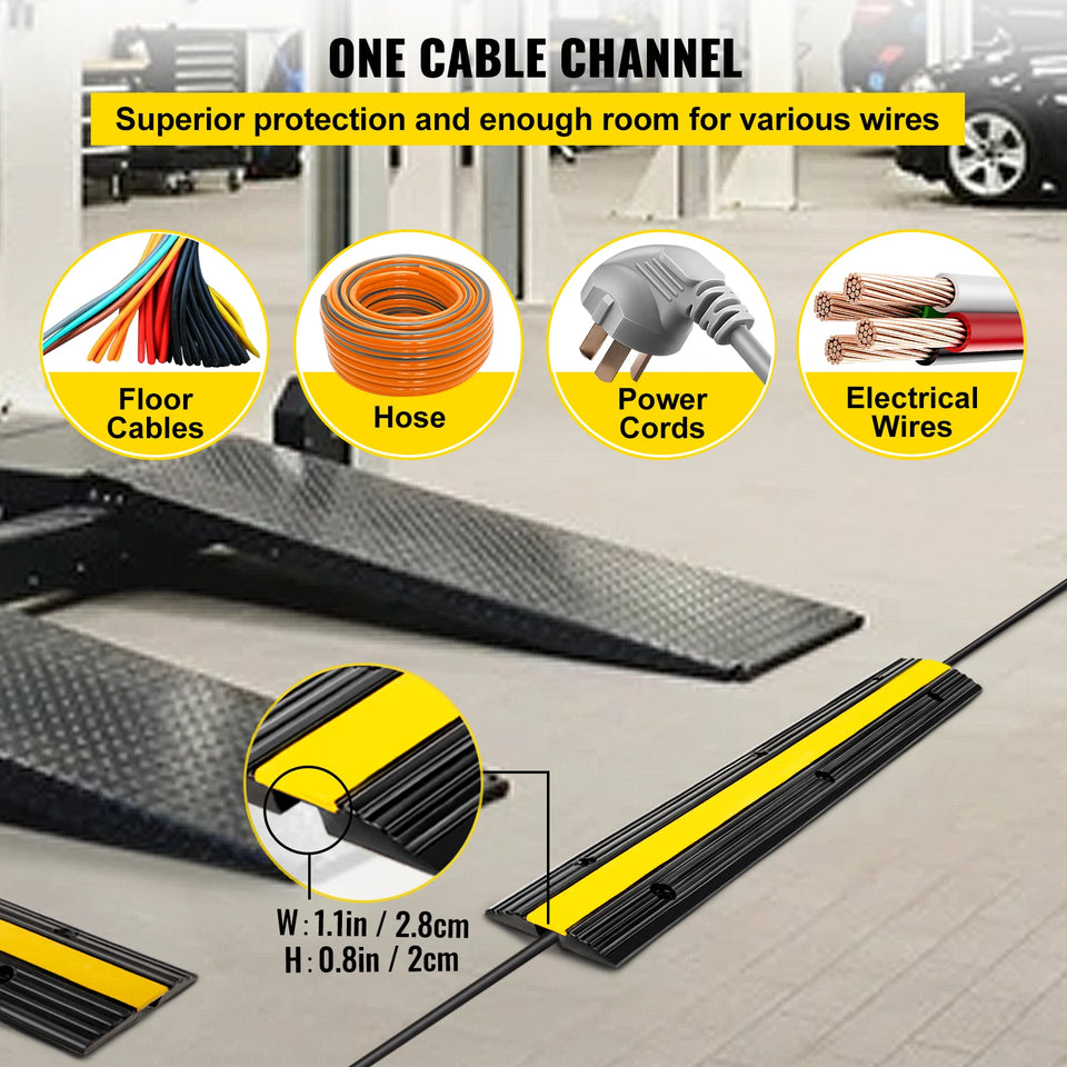 SucceBuy Modular Rubber Speed Bump 1 Channel Driveway Cable Protector Ramp Wire Cover Cord Guard for Parking Lot Warehouses Use