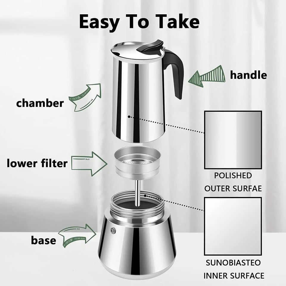 Coffee Maker Pot Moka Coffee Maker Stainless Steel 2/4/6/9 Cups Mocha Espresso Latte Stovetop Filter Coffee Pot for Kitchen