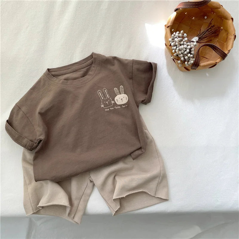 2025 Summer New Arrivals Children's short sleeve T-shirts Pure Cotton 2-7Y Cartoon Bunny T shirt Boys and Girls Looe casual Tops