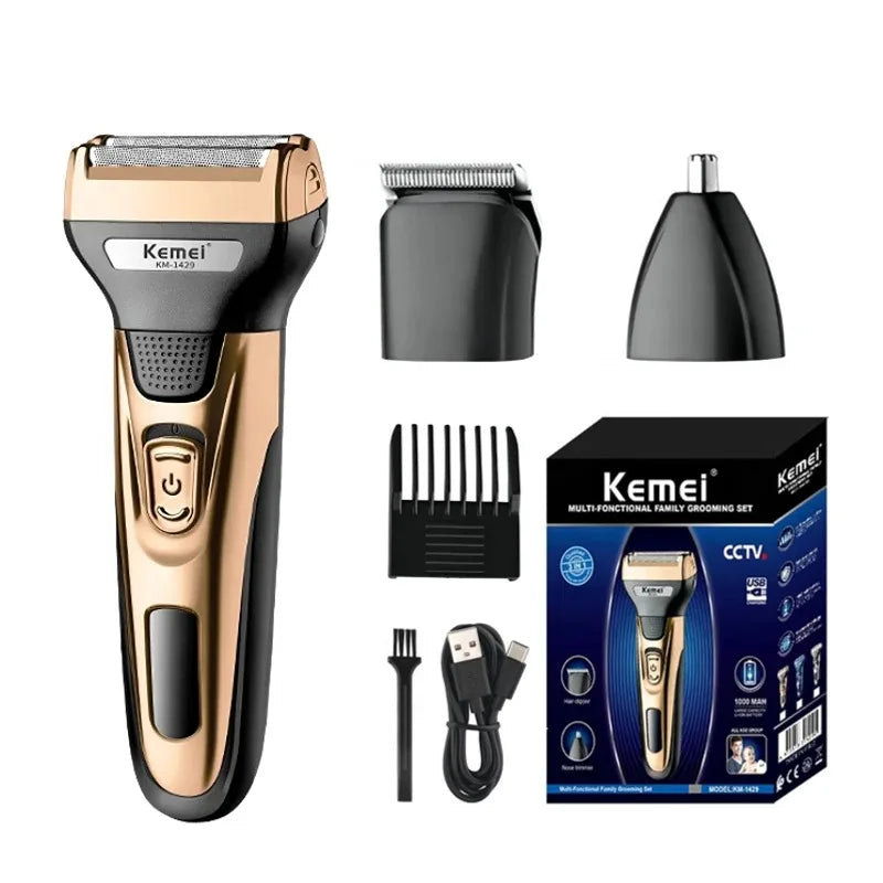 Kemei KM-1429 3 in 1 Electric Beard Shaver Professional Nose Trimmer Detachable Blade Mens Multifunctional Hair Cutting Machine